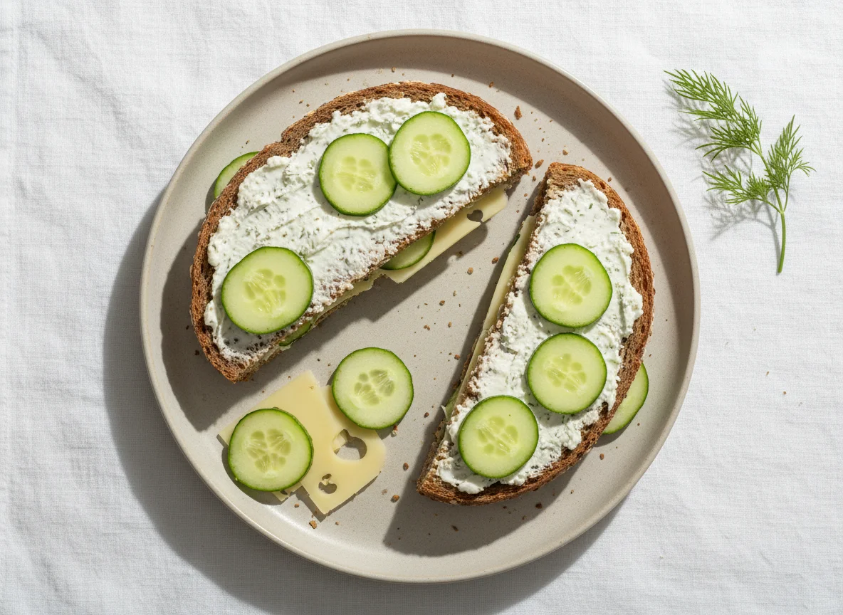Vollkornbrot-Sandwich mit Käse und Gurke photo