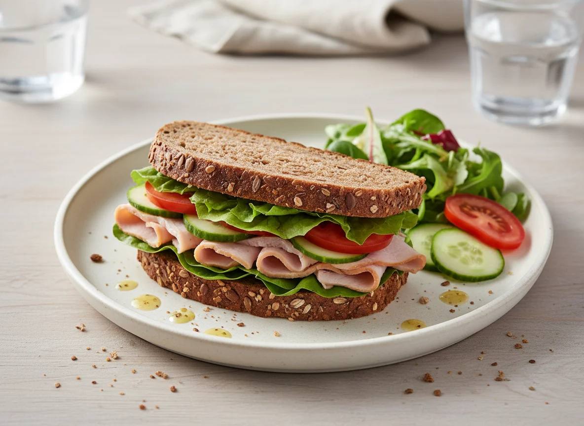 Vollkornbrot-Sandwich mit Putenbrust photo
