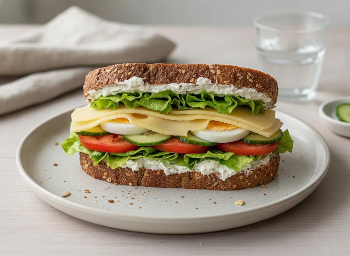 Vollkorn-Sandwich mit Ei und Käse photo