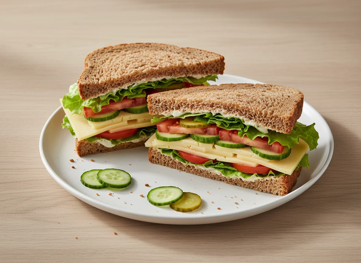 Vollkorn-Sandwich mit Gemüse und Käse photo