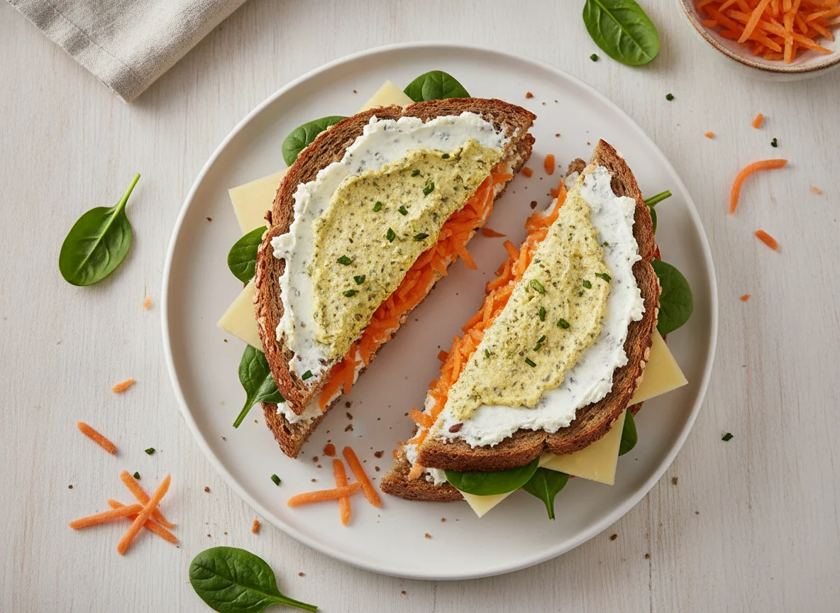 Vollkorn-Sandwich mit Käse und Karotten photo