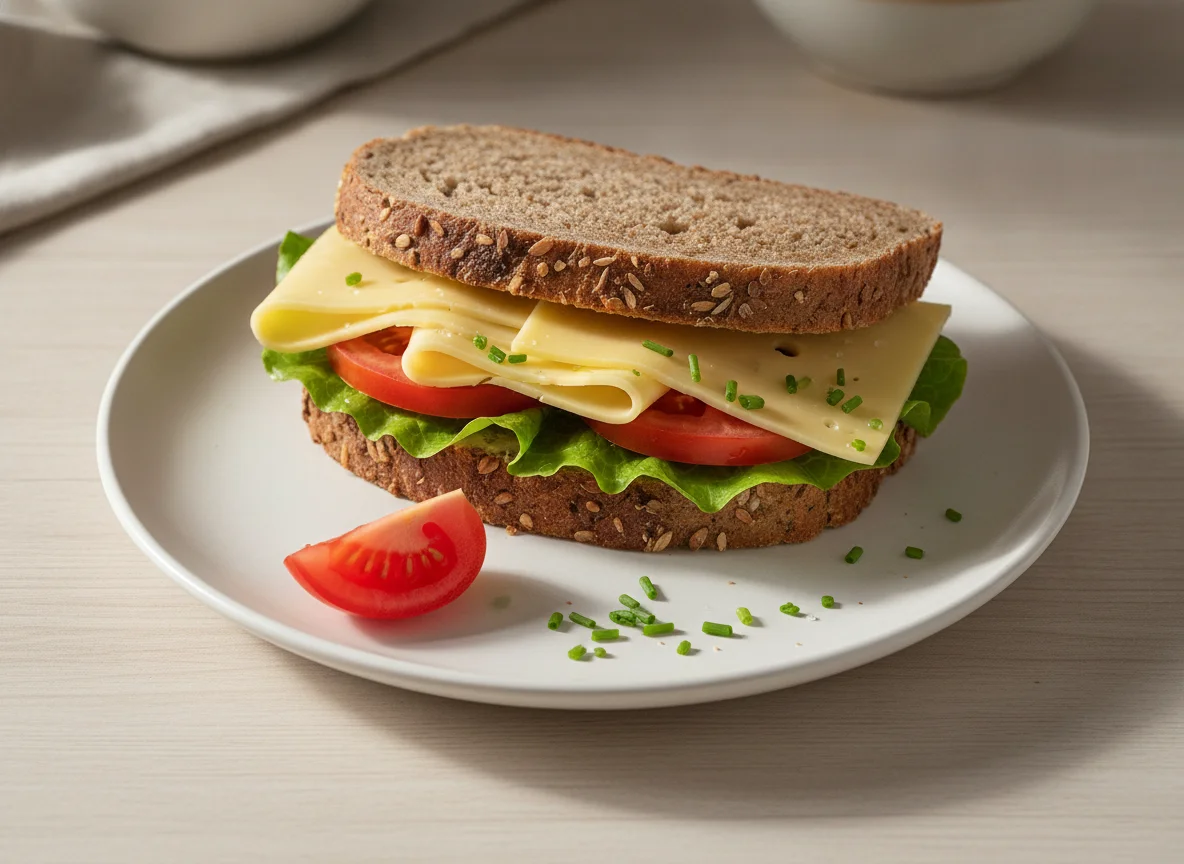 Vollkorn-Sandwich mit Käse und Tomate photo