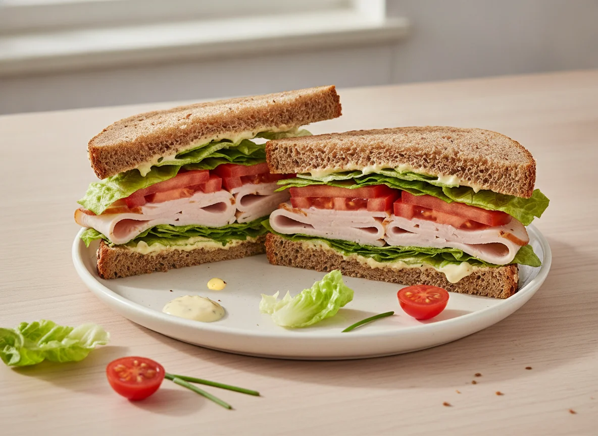 Vollkorn-Sandwich mit Pute und Salat photo