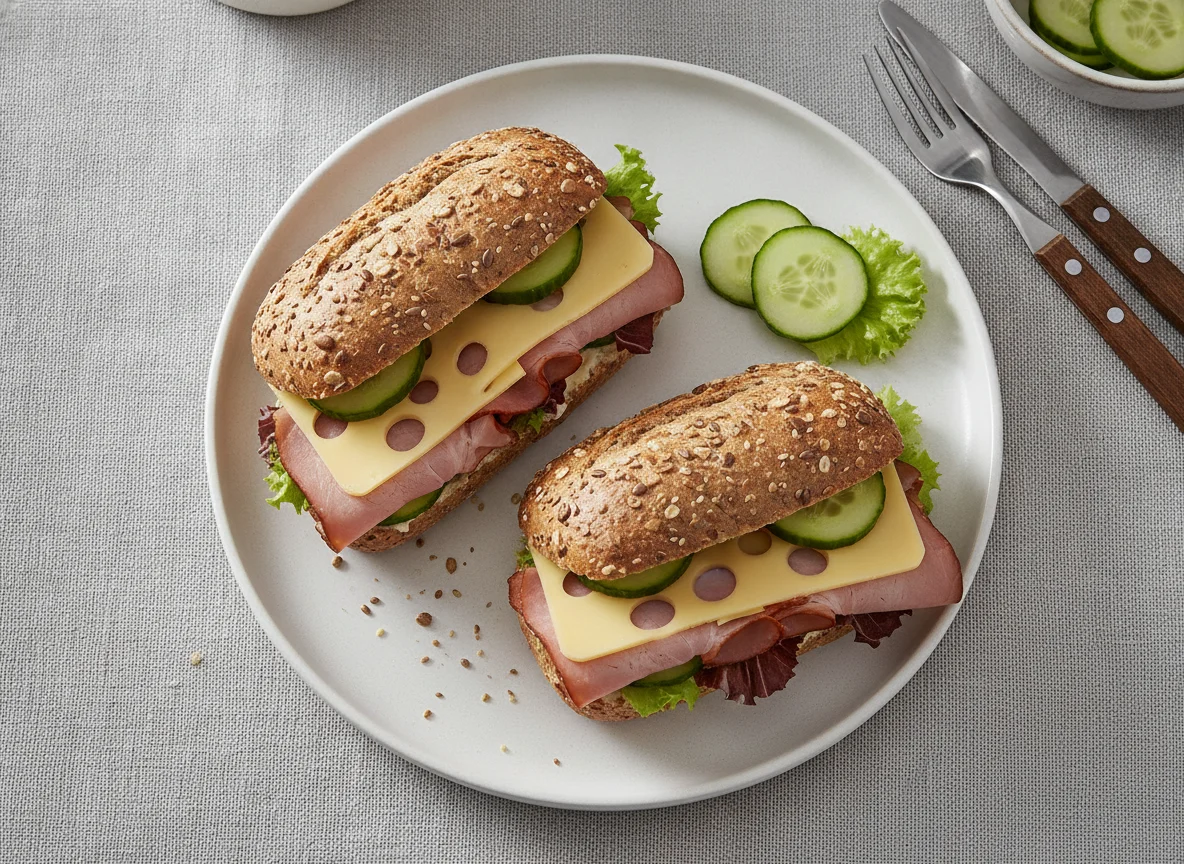 Vollkorn-Sandwich mit Schinken und Käse photo