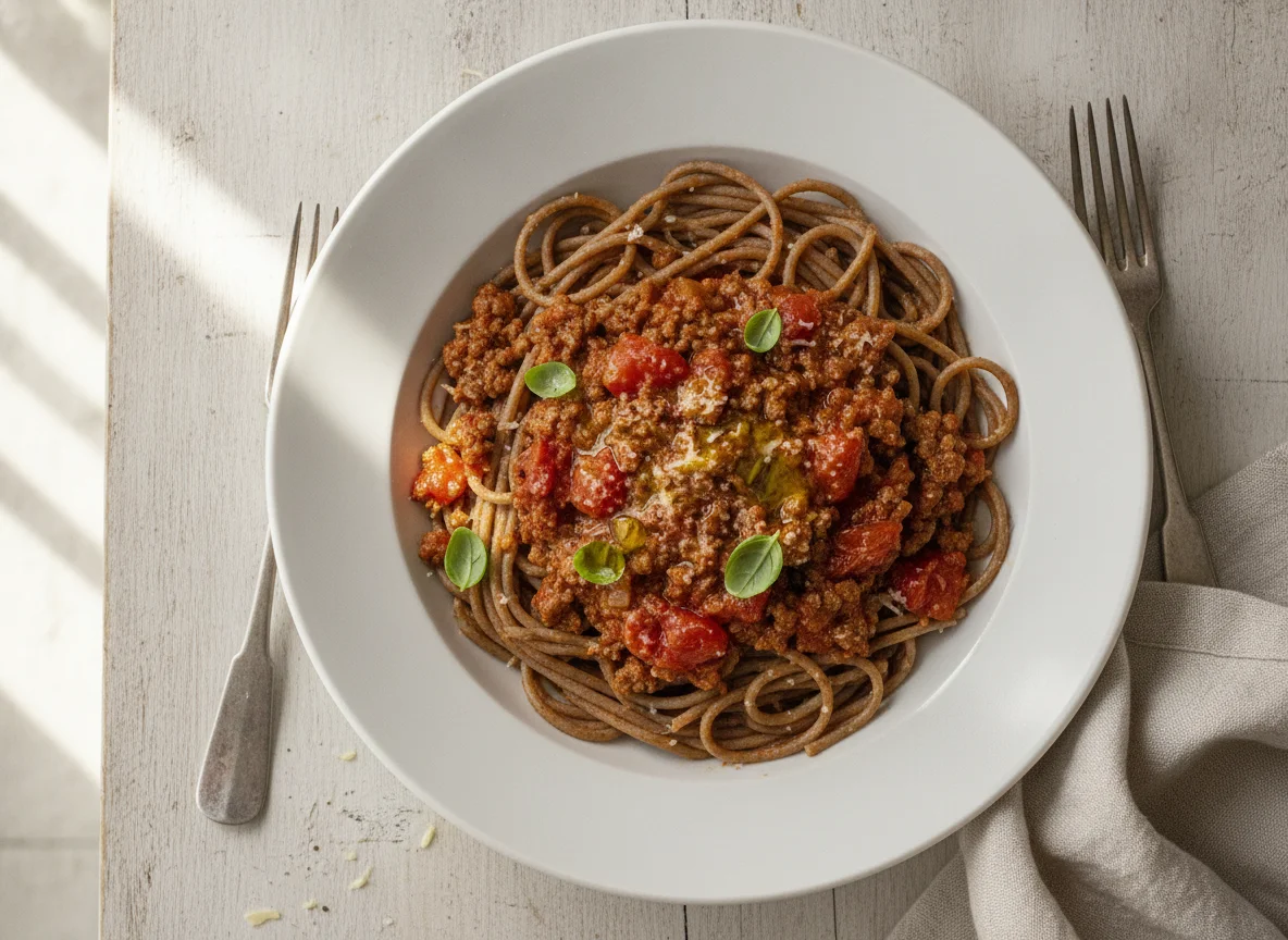 Vollkornspaghetti mit Bolognese-Sauce photo