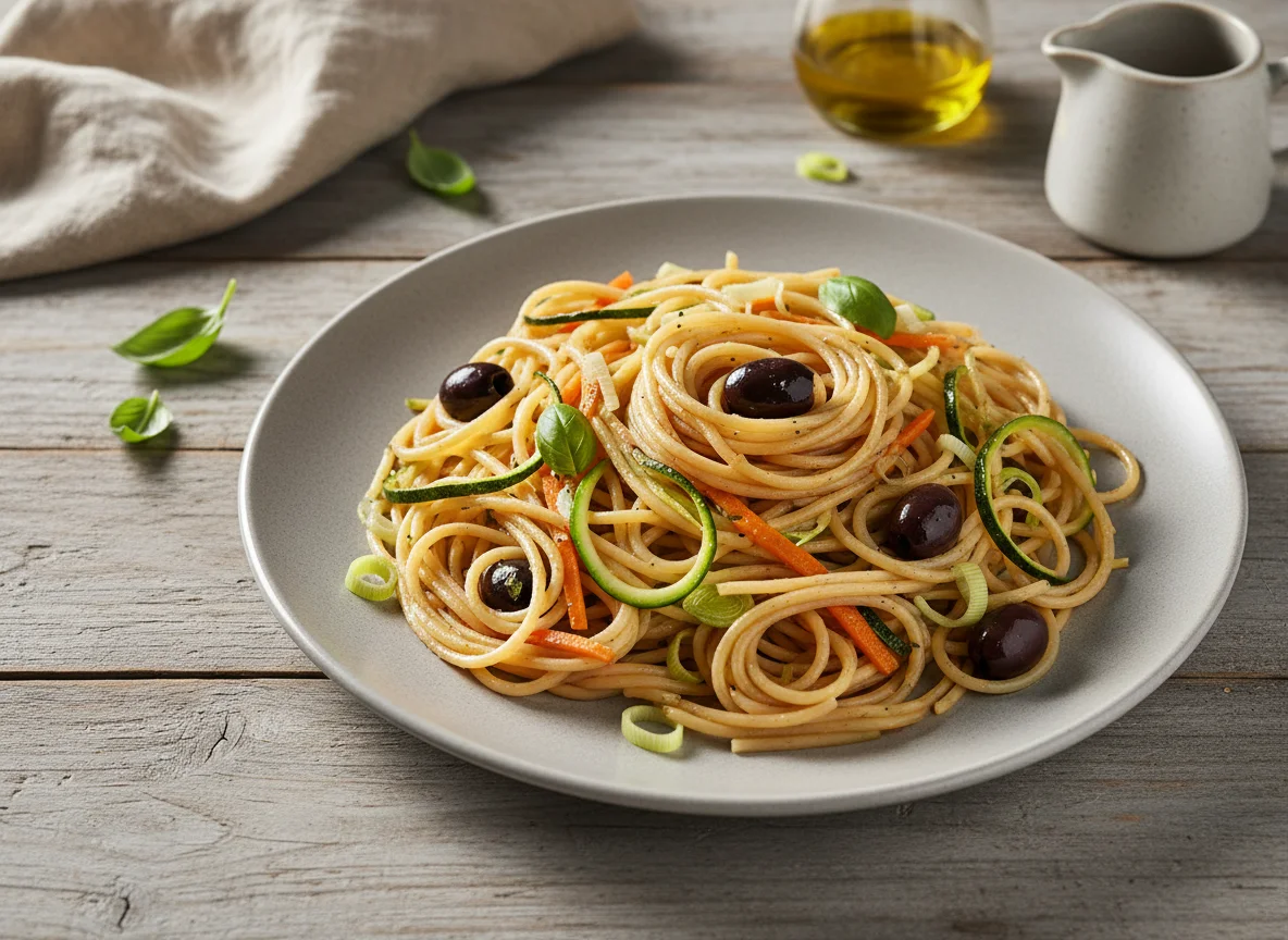 Vollkornspaghetti mit Gemüse photo