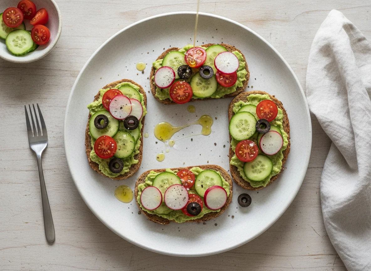 Vollkorntoast mit Avocado und Gemüse photo