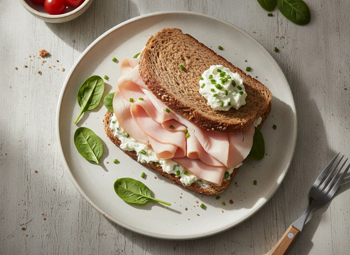 Vollkorntoast-Sandwich mit Putenbrust photo