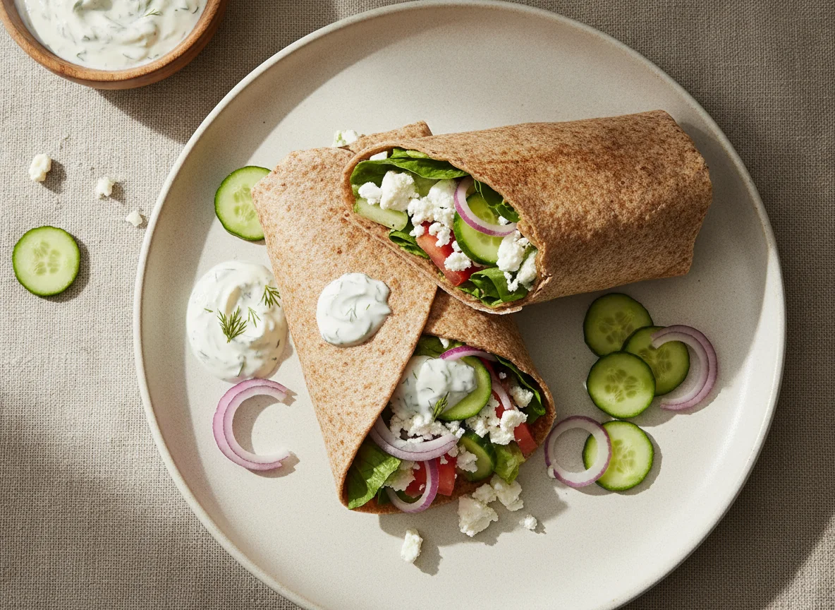 Vollkorn-Wrap mit Feta und Gemüse photo