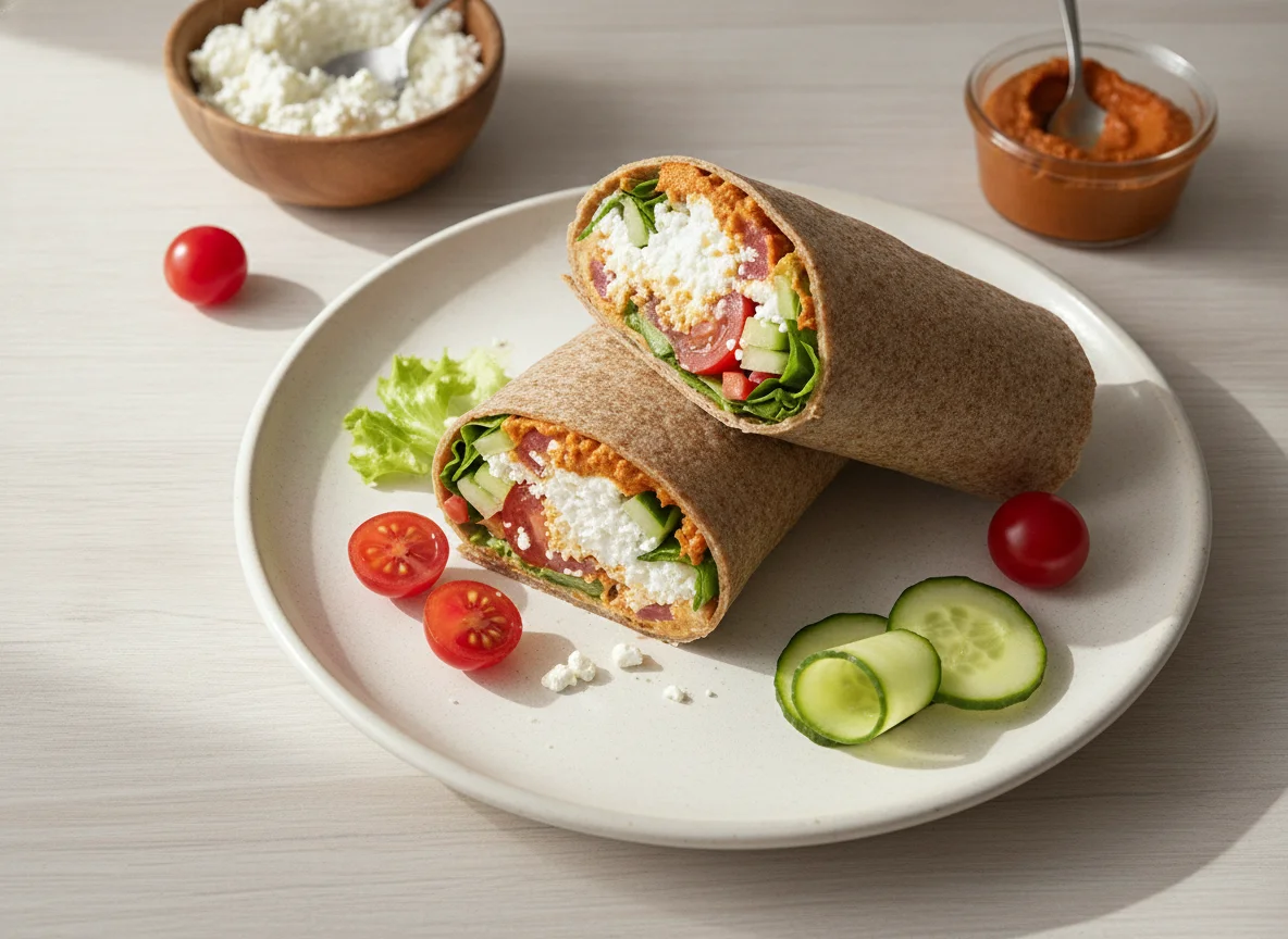 Vollkorn-Wrap mit Hüttenkäse und Gemüse photo