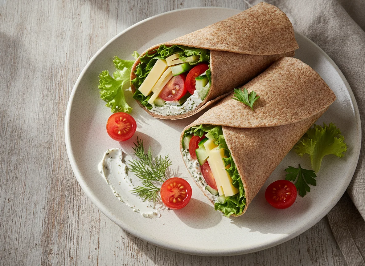 Vollkorn-Wrap mit Käse und Gemüse photo