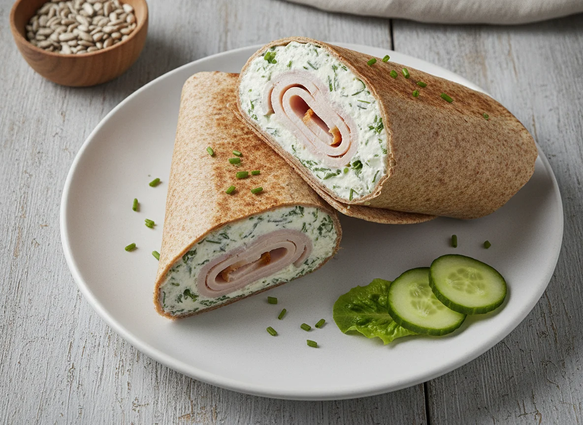 Vollkorn-Wrap mit Putenbrust und Frischkäse photo
