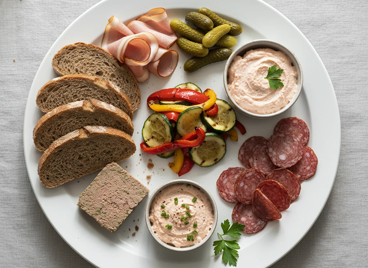 Vorspeisenteller mit Brot und Aufschnitt photo