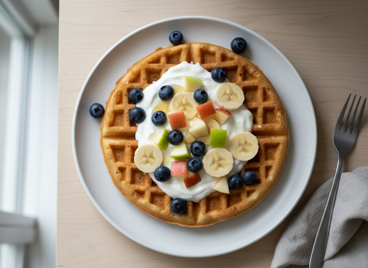 Waffel mit Joghurt und Früchten photo