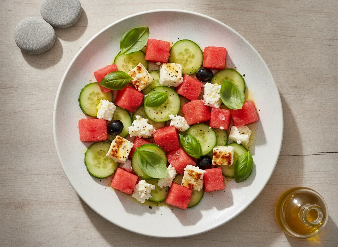Wassermelonen-Feta-Salat mit Gurke photo