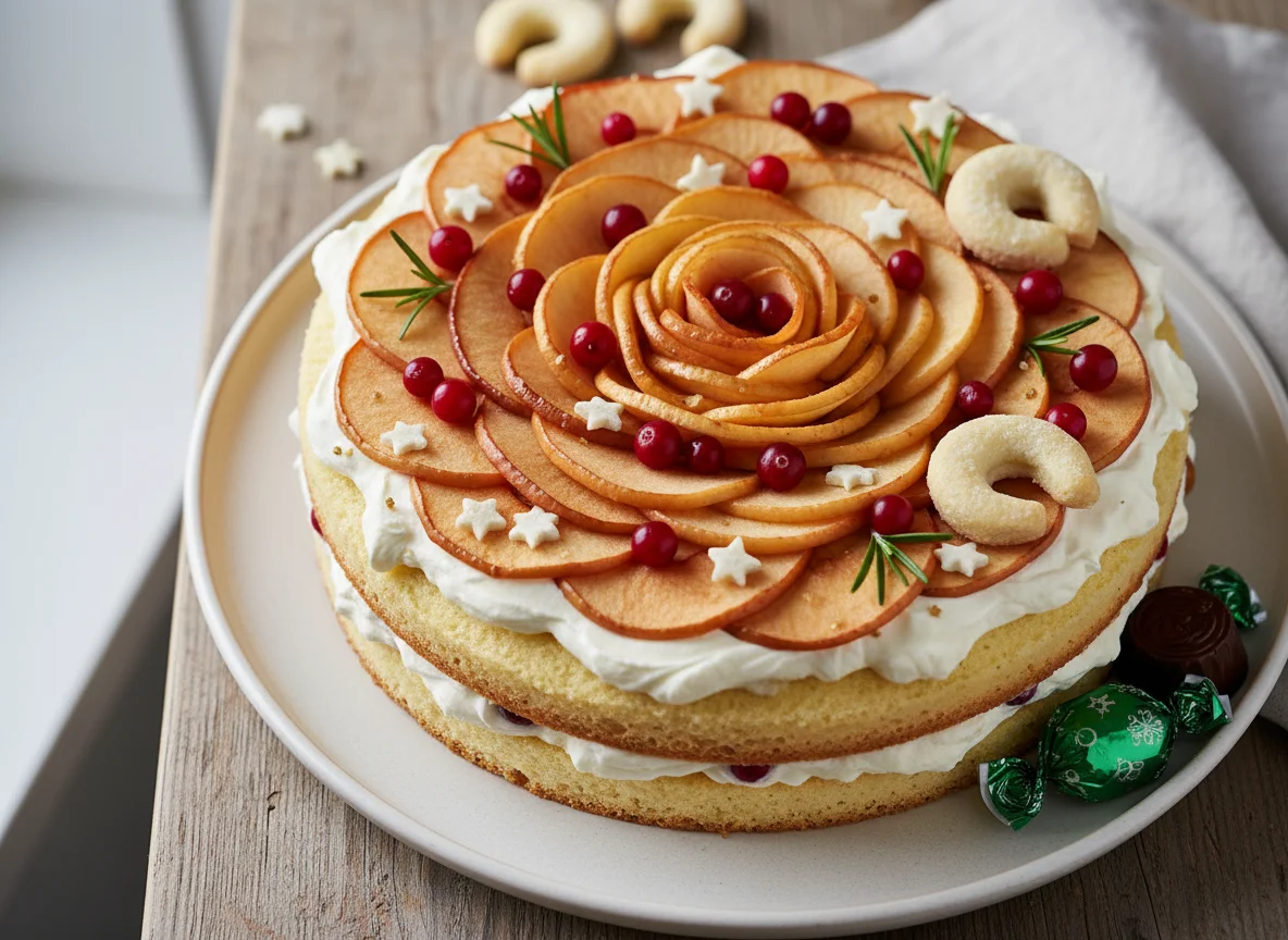 Weihnachtstorte mit Apfel und Beeren photo