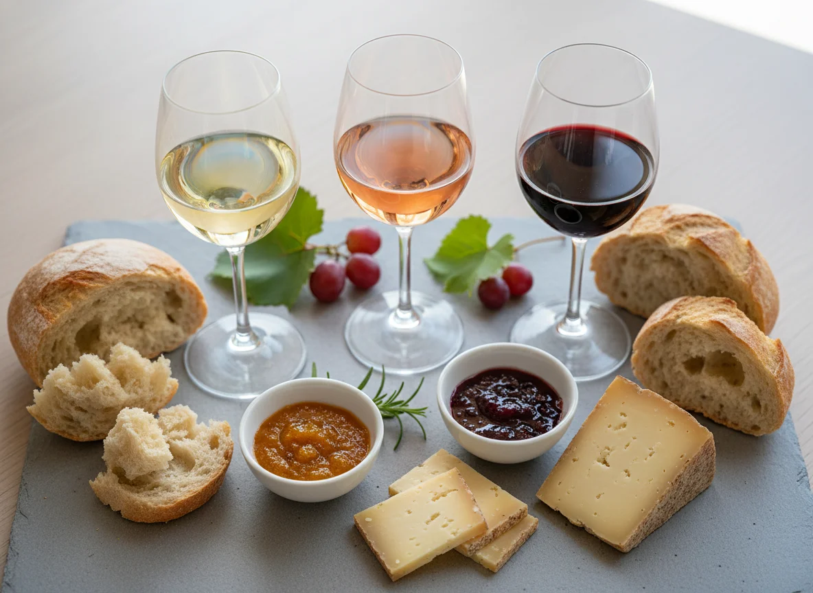 Weinprobe mit Käse und Brot photo