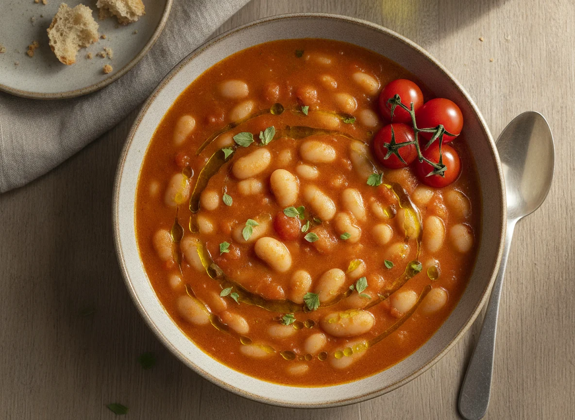 Weiße Bohnensuppe in Tomatensauce photo