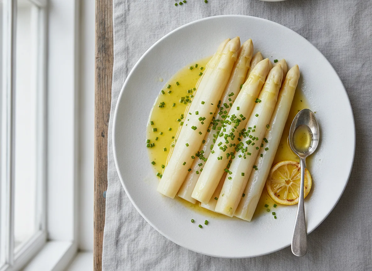 Weißer Spargel mit Butter und Schnittlauch photo