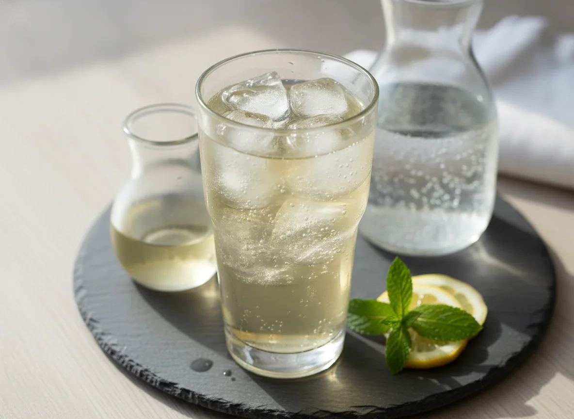 Weißweinschorle mit Eis photo