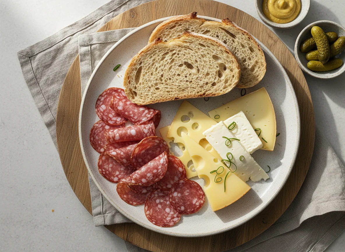 Weizenmischbrot mit Salami und Käse photo