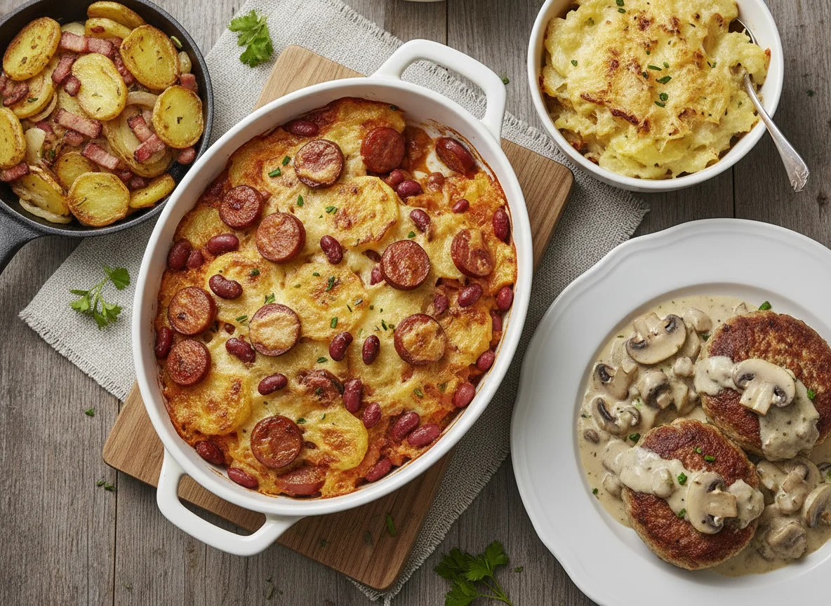 Westernauflauf mit Cabanossi und Kartoffelgratin photo