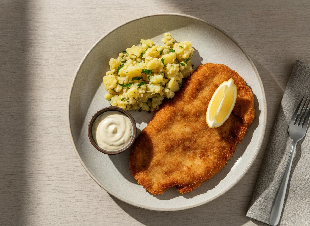 Wiener Schnitzel mit Kartoffelsalat und Remoulade photo
