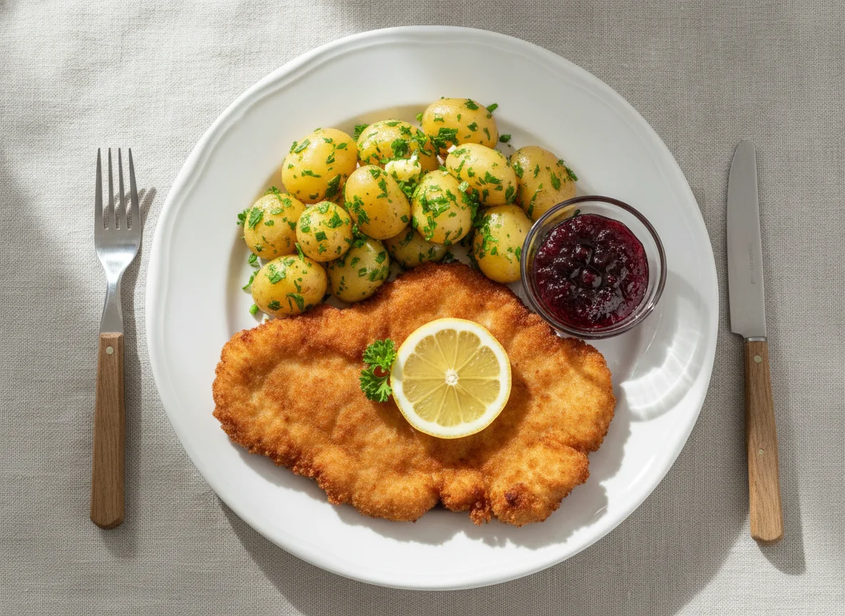 Wiener Schnitzel mit Petersilerdäpfeln photo