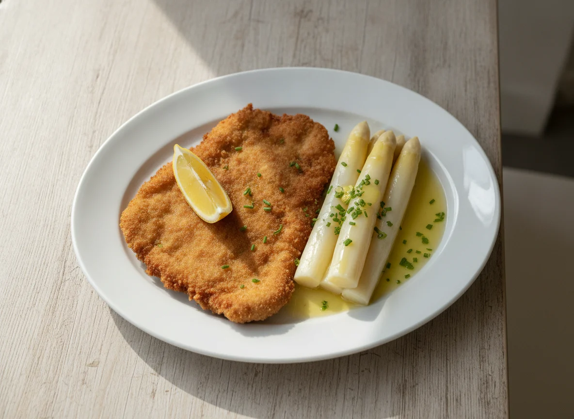 Wiener Schnitzel mit weißem Spargel photo