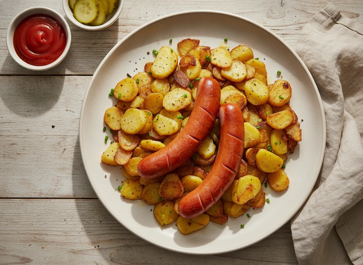 Wiener Würstchen mit Bratkartoffeln photo