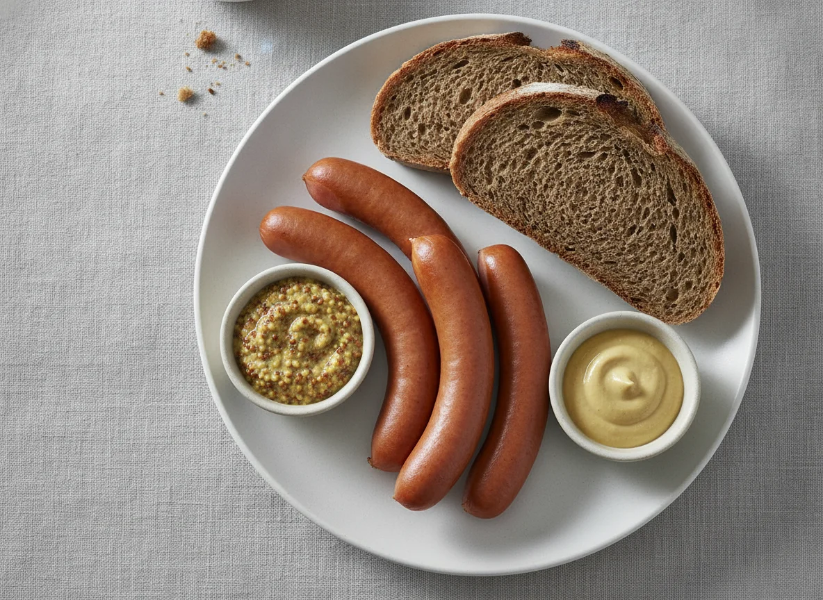 Wiener Würstchen mit Graubrot und Senf photo