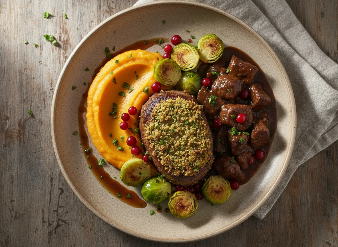 Wildgericht mit Kruste und Beeren photo
