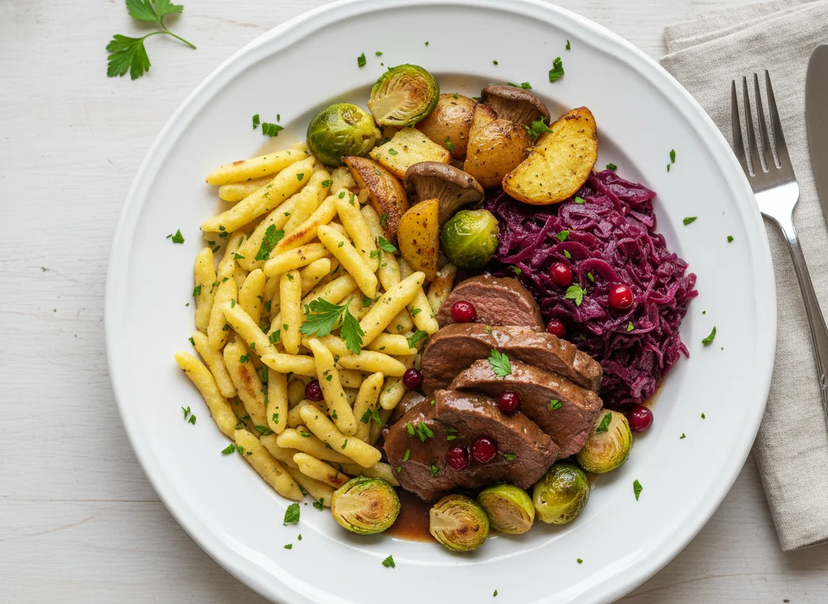 Wildgericht mit Spätzle und Rotkohl photo