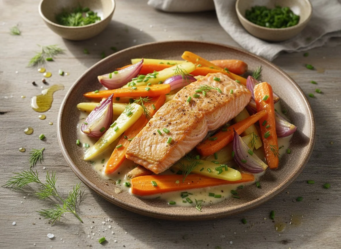 Wildlachs mit Gemüse photo