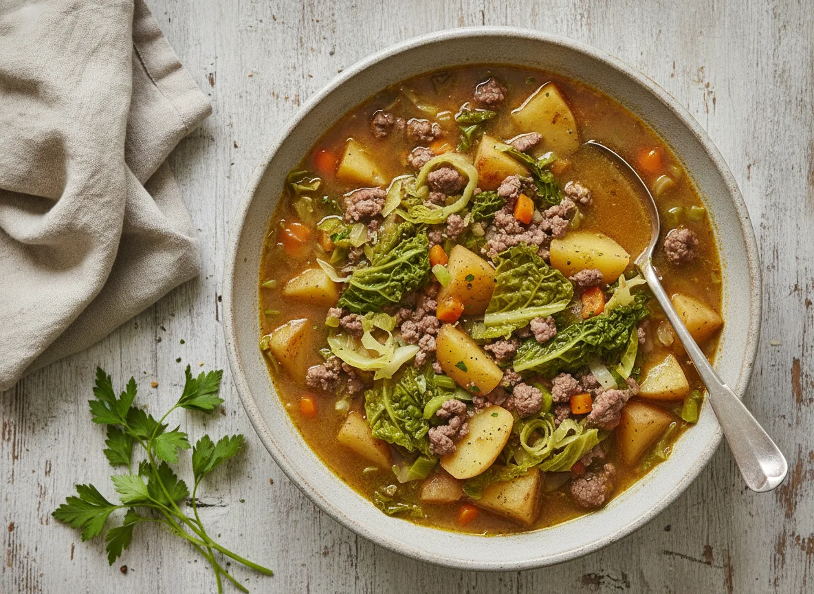 Wirsing-Kartoffel-Eintopf mit Hackfleisch photo