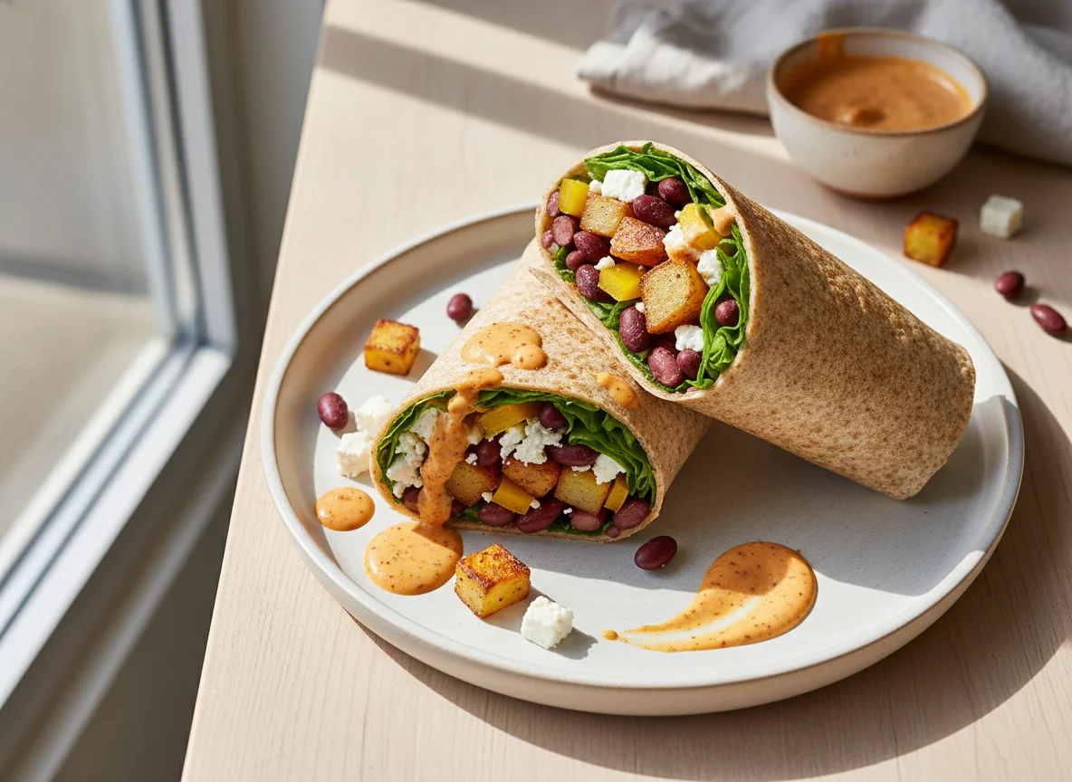 Wrap mit Bohnen, Feta und Gemüse photo