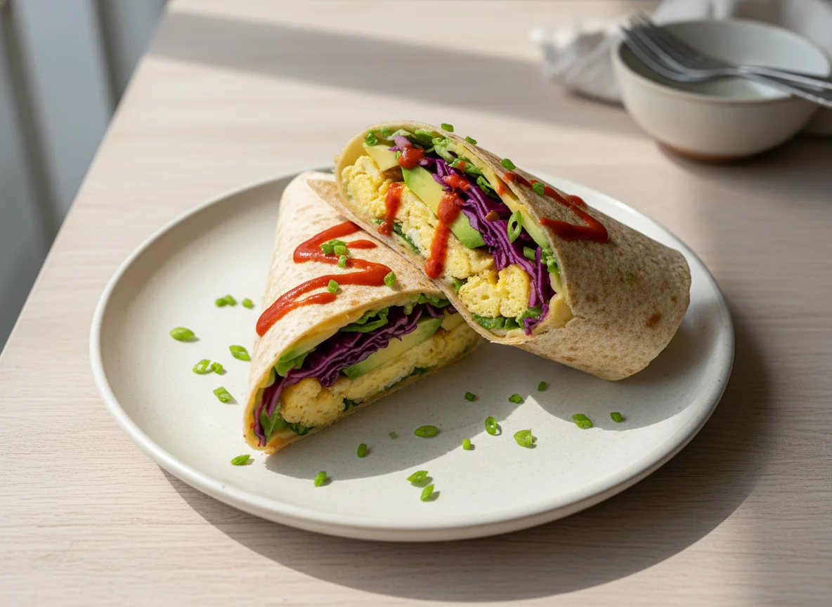 Wrap mit Ei, Avocado und Rotkohl photo