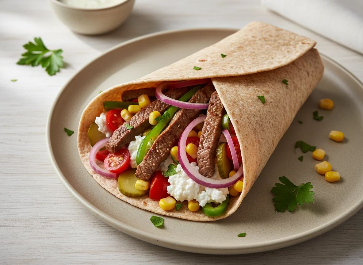 Wrap mit Fleisch und Gemüse photo