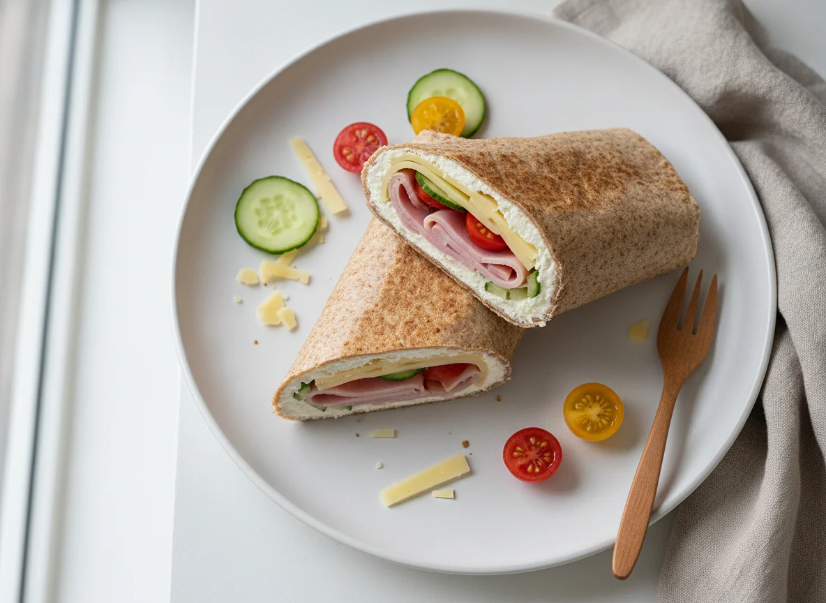 Wrap mit Frischkäse, Schinken, Käse und Gemüse photo