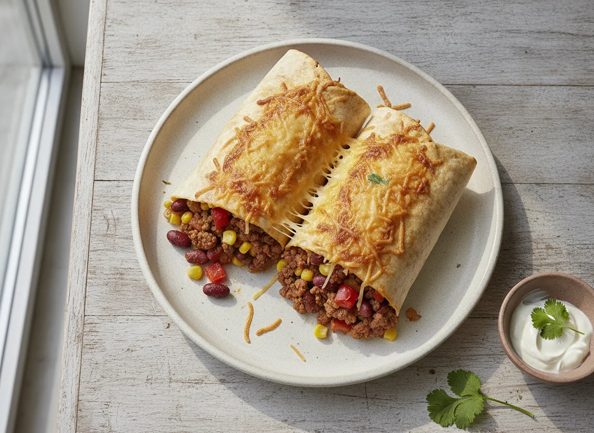 Wrap mit Hackfleischfüllung und Käse photo