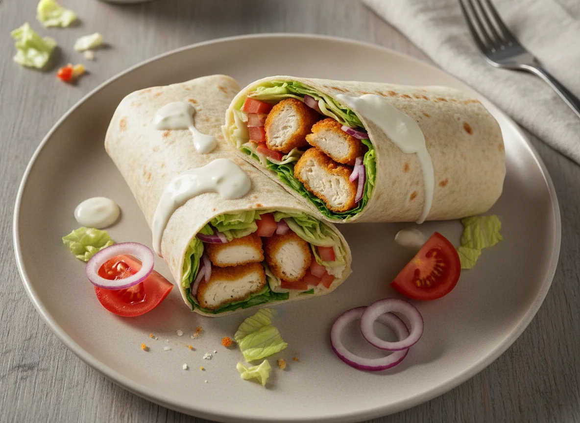 Wrap mit Hähnchen-Nuggets und Gemüse photo