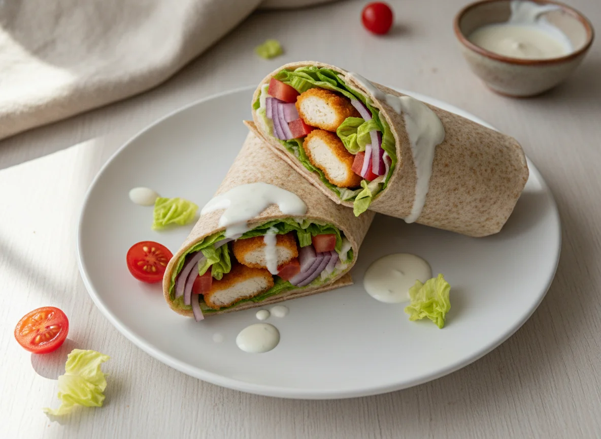 Wrap mit Hähnchennuggets und Salat photo