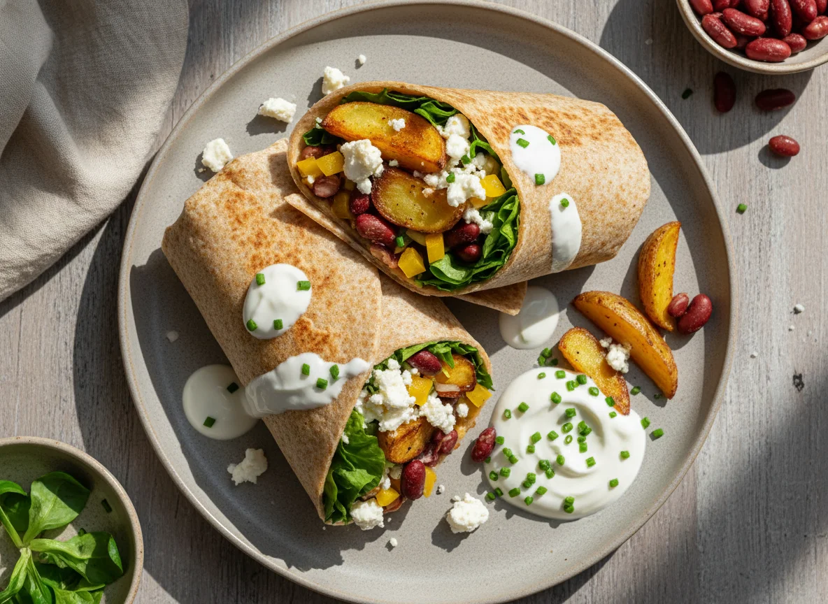 Wrap mit Kartoffeln, Bohnen und Feta photo