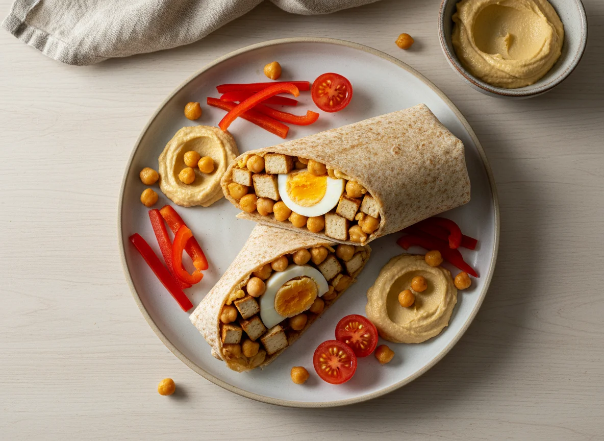 Wrap mit Kichererbsen, Tofu und Ei photo