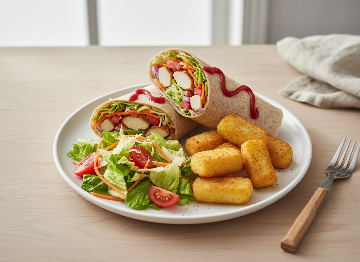 Wrap mit Kroketten und Salat photo