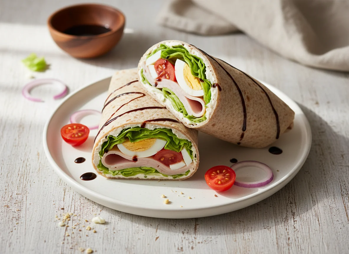 Wrap mit Putenbrust, Ei und Salat photo