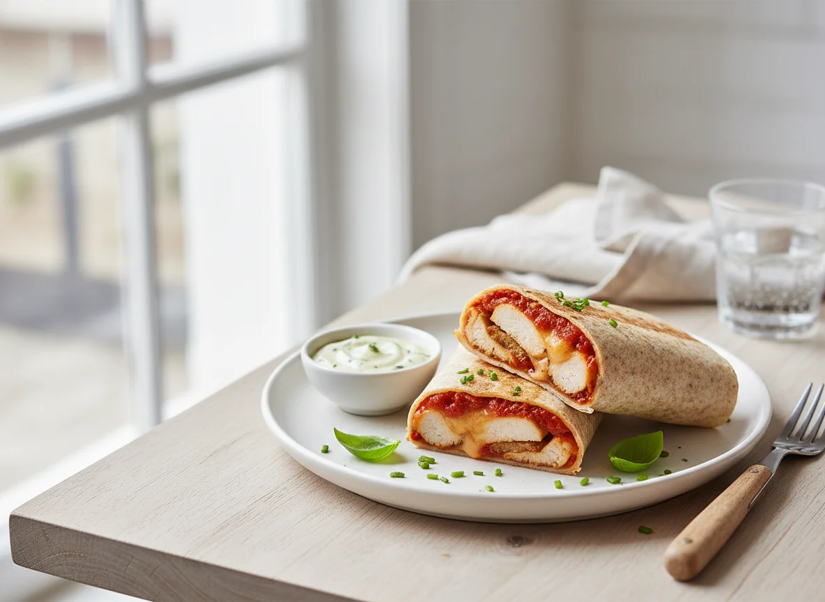 Wrap mit Putenbrust, Käse und Sauce photo