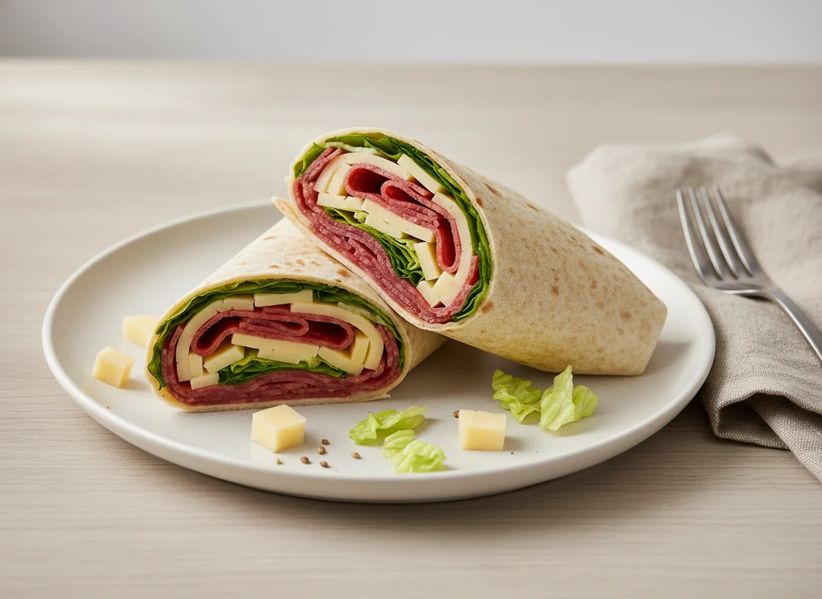Wrap mit Salami, Käse und Salat photo