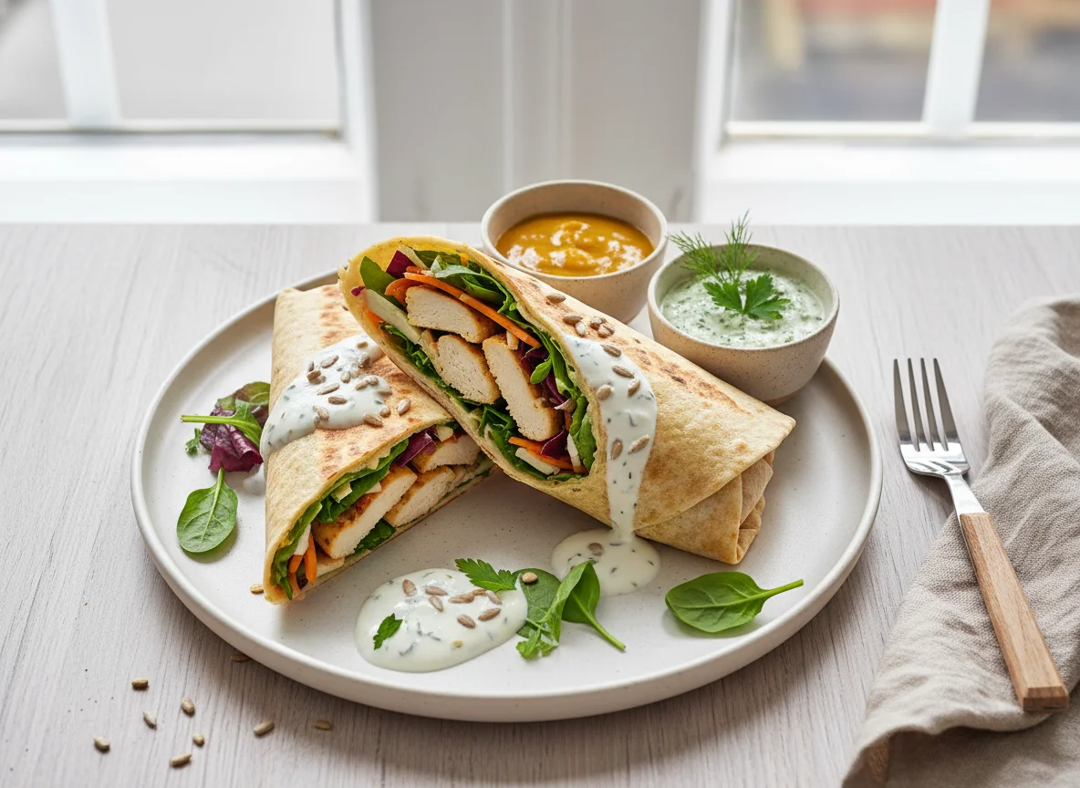 Wrap mit Salat und Saucen photo
