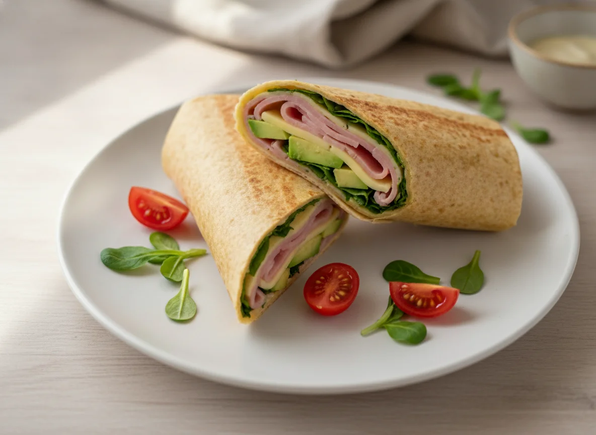 Wrap mit Schinken, Käse und Gemüse photo